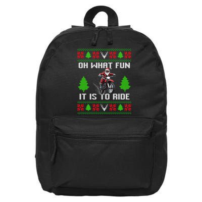 Oh What Fun It Is To Ride Motorcycle Santa Ugly Christmas 16 in Basic Backpack