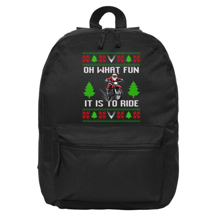 Oh What Fun It Is To Ride Motorcycle Santa Ugly Christmas 16 in Basic Backpack