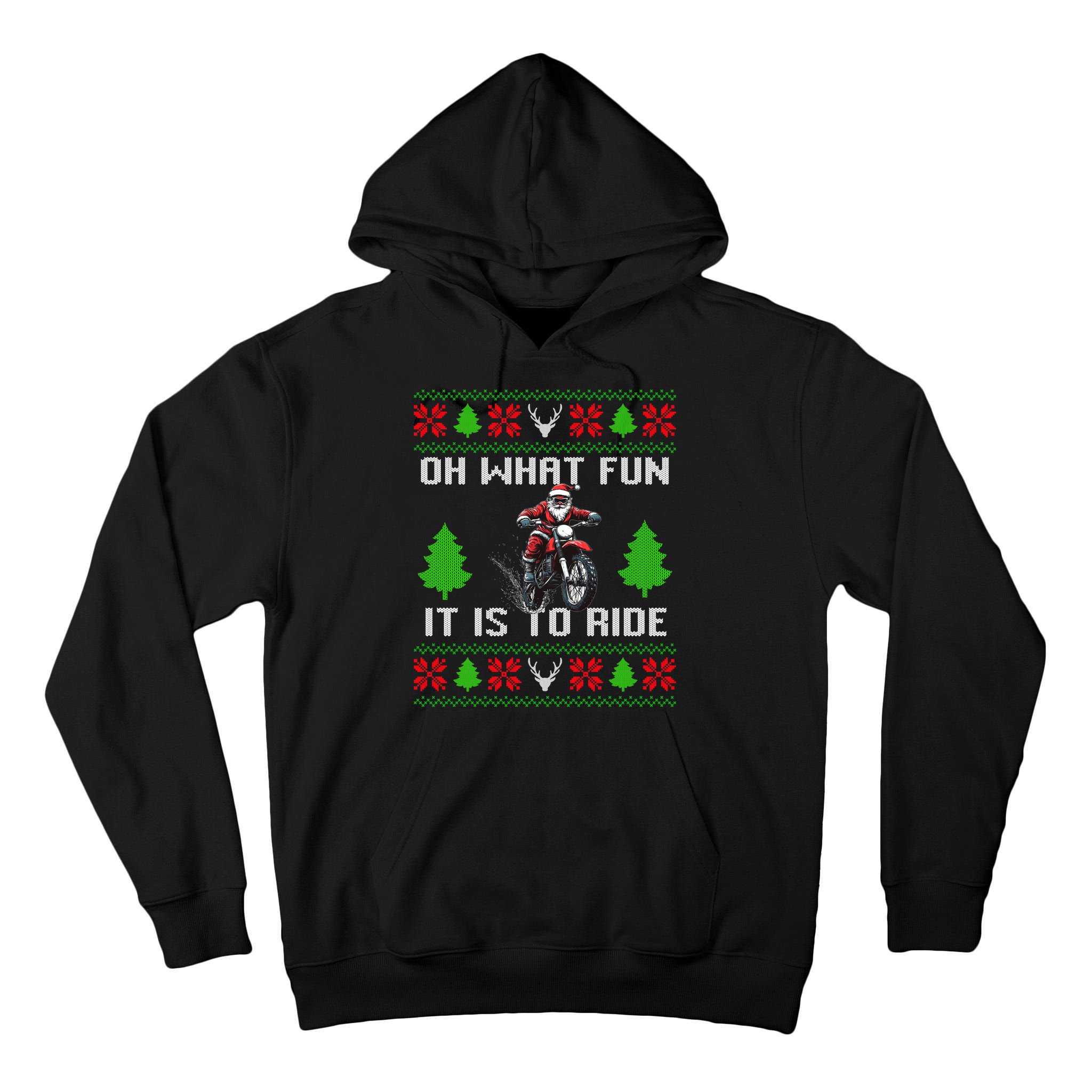 Oh What Fun It Is To Ride Motorcycle Santa Ugly Christmas Tall Hoodie