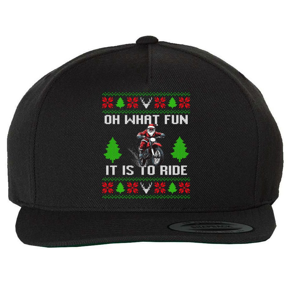 Oh What Fun It Is To Ride Motorcycle Santa Ugly Christmas Wool Snapback Cap