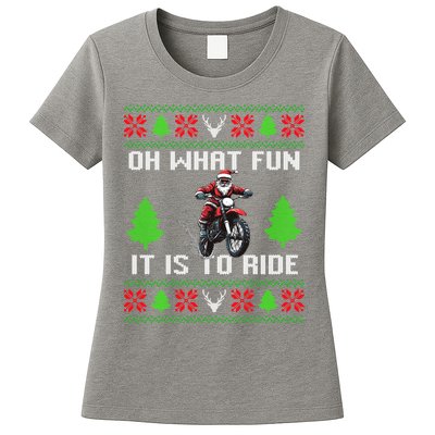 Oh What Fun It Is To Ride Motorcycle Santa Ugly Christmas Womens T-Shirt