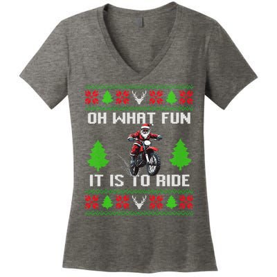 Oh What Fun It Is To Ride Motorcycle Santa Ugly Christmas Women's V-Neck T-Shirt