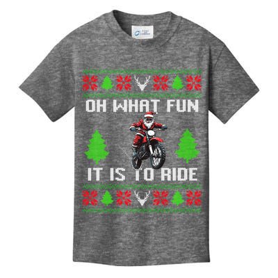 Oh What Fun It Is To Ride Motorcycle Santa Ugly Christmas Kids T-Shirt