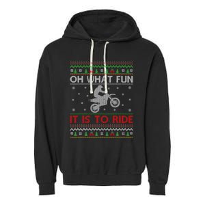 Oh What Fun It Is To Ride Xmas Ugly Motocross Christmas Garment-Dyed Fleece Hoodie