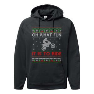 Oh What Fun It Is To Ride Xmas Ugly Motocross Christmas Performance Fleece Hoodie