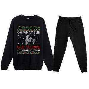 Oh What Fun It Is To Ride Xmas Ugly Motocross Christmas Premium Crewneck Sweatsuit Set