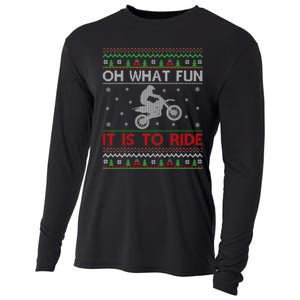 Oh What Fun It Is To Ride Xmas Ugly Motocross Christmas Cooling Performance Long Sleeve Crew