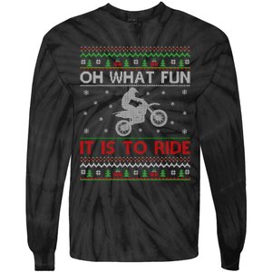 Oh What Fun It Is To Ride Xmas Ugly Motocross Christmas Tie-Dye Long Sleeve Shirt