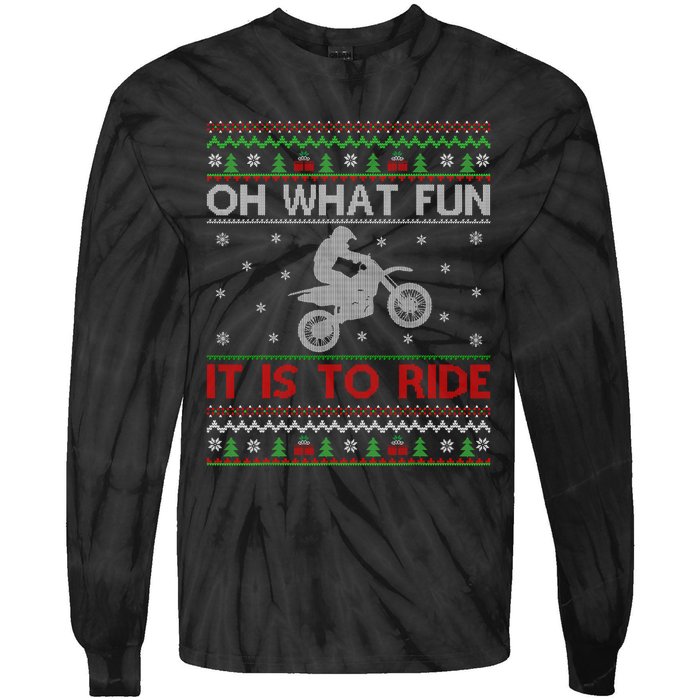 Oh What Fun It Is To Ride Xmas Ugly Motocross Christmas Tie-Dye Long Sleeve Shirt