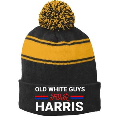 Old White Guys For Harris Kamala Stripe Pom Pom Beanie