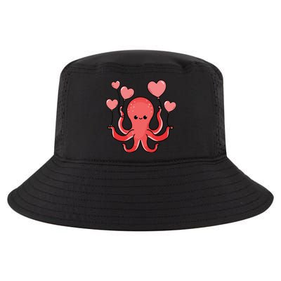 Octopus With Heart Balloons Valentines Day Octopus Cool Comfort Performance Bucket Hat