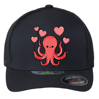 Octopus With Heart Balloons Valentines Day Octopus Flexfit Unipanel Trucker Cap