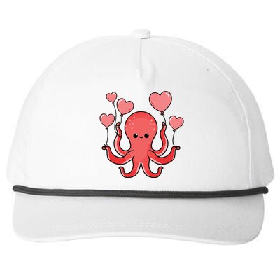 Octopus With Heart Balloons Valentines Day Octopus Snapback Five-Panel Rope Hat