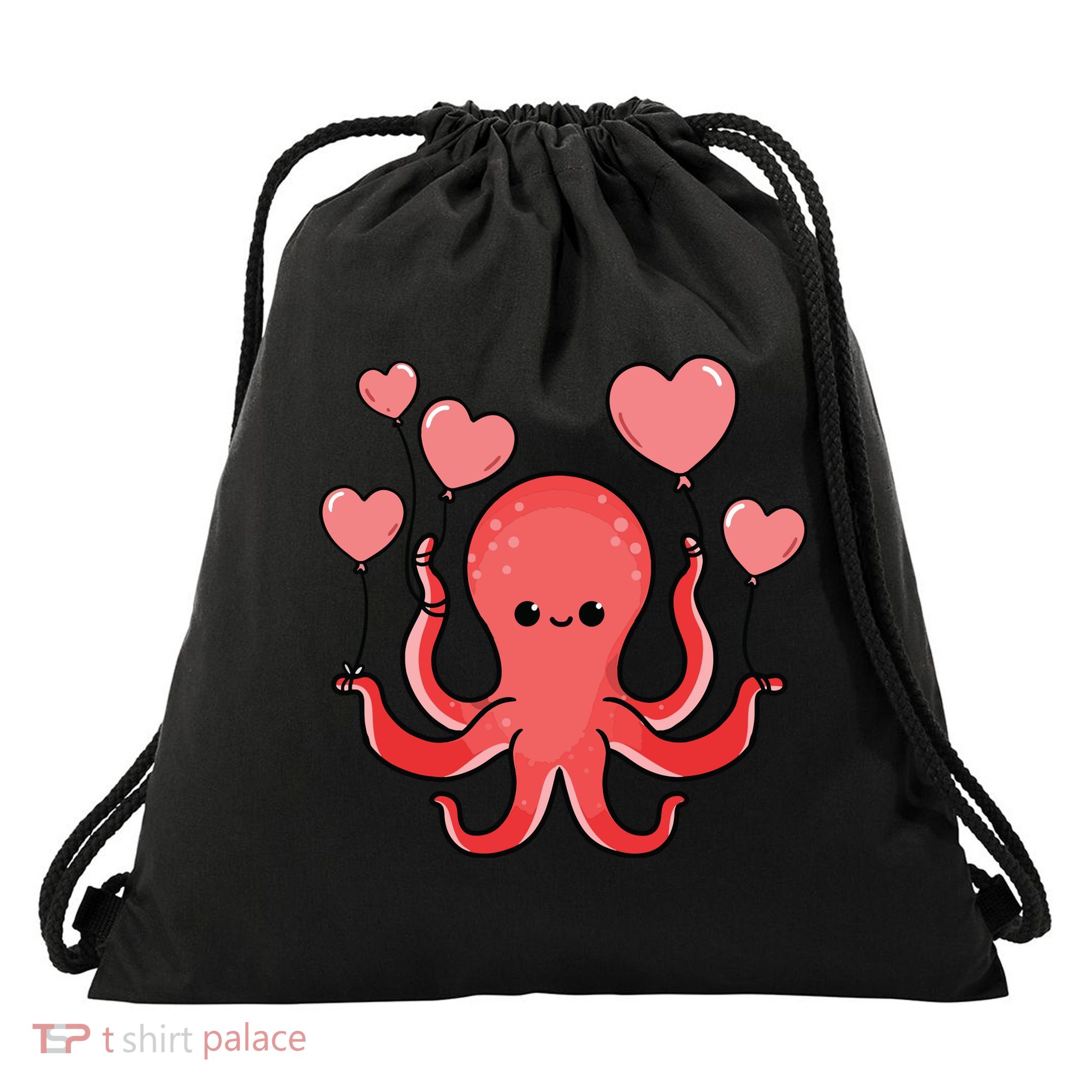 Octopus With Heart Balloons Valentines Day Octopus Drawstring Bag
