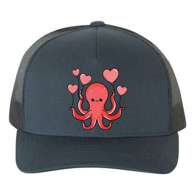 Octopus With Heart Balloons Valentines Day Octopus Yupoong Adult 5-Panel Trucker Hat