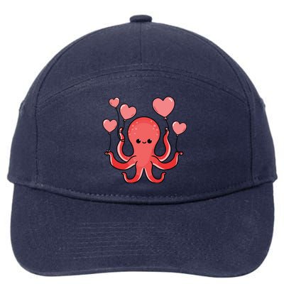 Octopus With Heart Balloons Valentines Day Octopus 7-Panel Snapback Hat