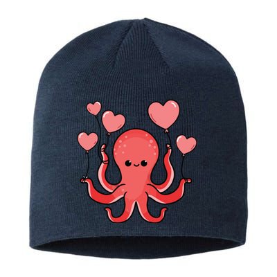 Octopus With Heart Balloons Valentines Day Octopus Sustainable Beanie