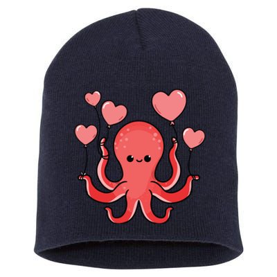 Octopus With Heart Balloons Valentines Day Octopus Short Acrylic Beanie