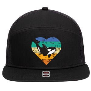 Orca Whale Heart Whale Lover Marine Biologist Whales 7 Panel Mesh Trucker Snapback Hat