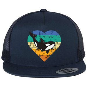 Orca Whale Heart Whale Lover Marine Biologist Whales Flat Bill Trucker Hat