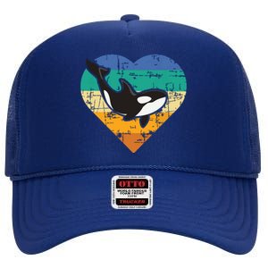 Orca Whale Heart Whale Lover Marine Biologist Whales High Crown Mesh Back Trucker Hat