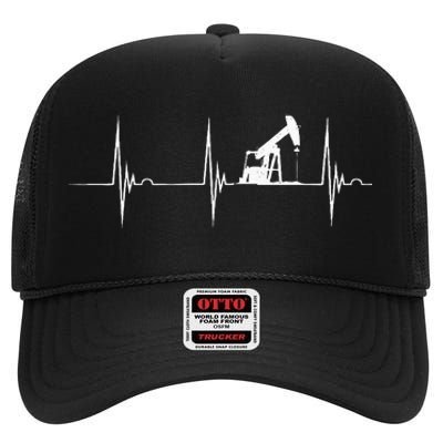 Oilfield Worker Heartbeat EKG Pulse Oil Rig American Gas High Crown Mesh Back Trucker Hat