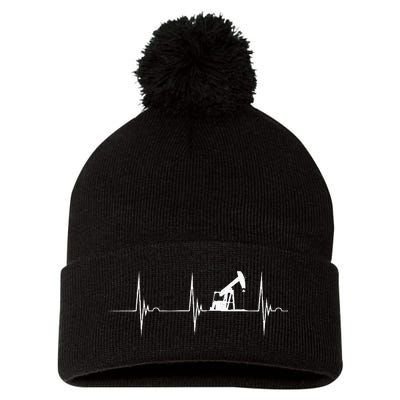 Oilfield Worker Heartbeat EKG Pulse Oil Rig American Gas Pom Pom 12in Knit Beanie