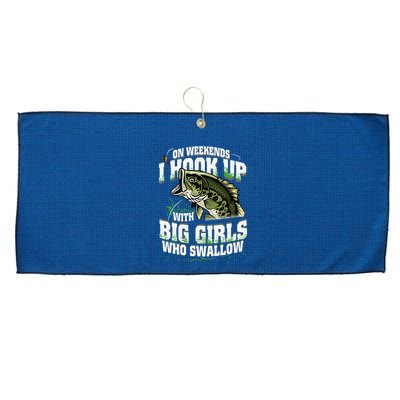 On Weekends I Hook Up With Big Girl Who Swallow Fishing Large Microfiber Waffle Golf Towel