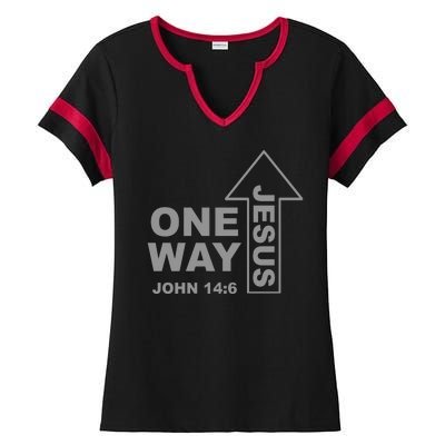 One Way Jesus Christian Ladies Halftime Notch Neck Tee