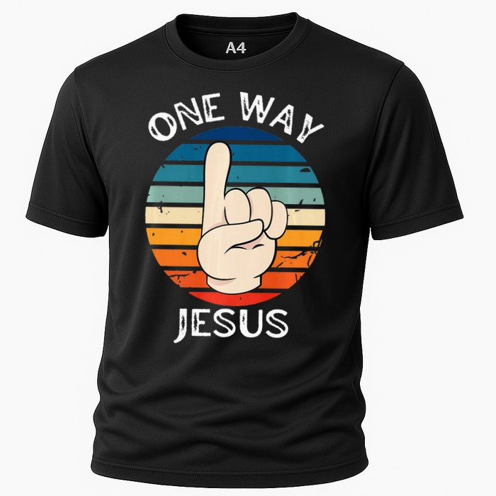 One Way Jesus People Christian Revolution Finger Up Retro Cooling Performance Crew T-Shirt
