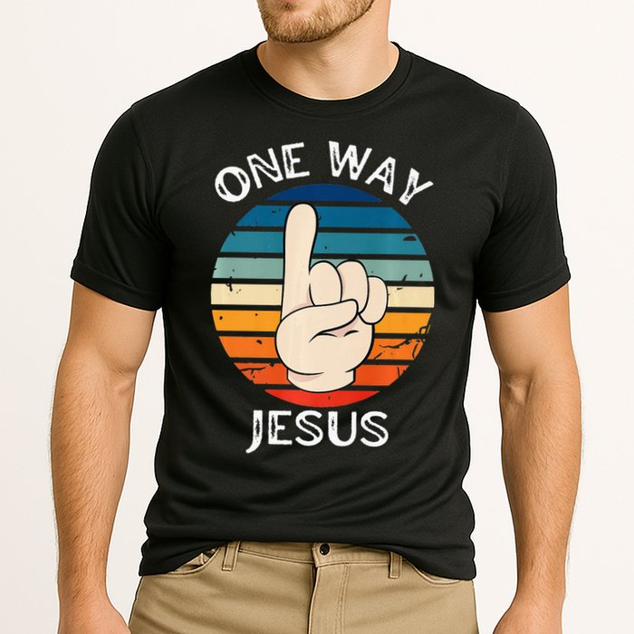 One Way Jesus People Christian Revolution Finger Up Retro Cooling Performance Crew T-Shirt