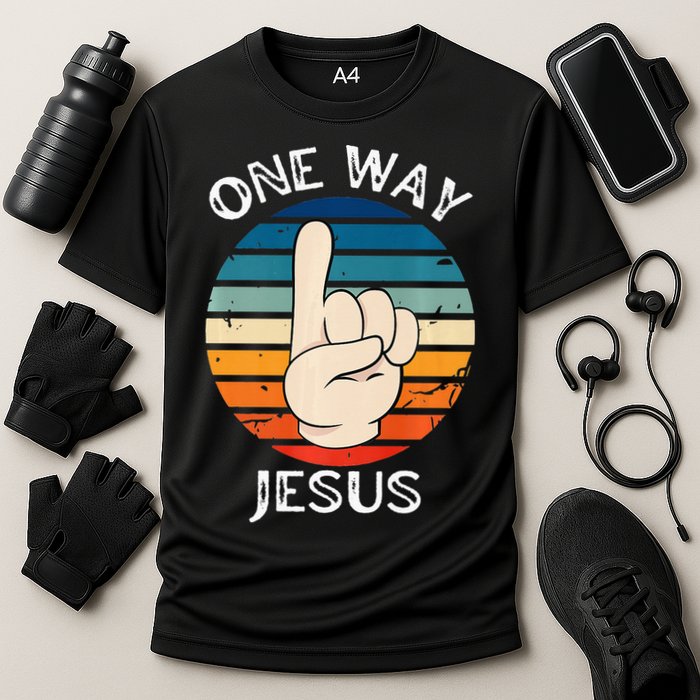 One Way Jesus People Christian Revolution Finger Up Retro Cooling Performance Crew T-Shirt