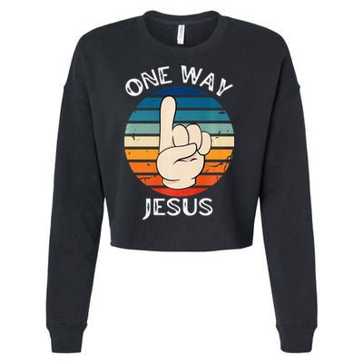 One Way Jesus People Christian Revolution Finger Up Retro Cropped Pullover Crew