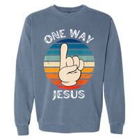 One Way Jesus People Christian Revolution Finger Up Retro Garment-Dyed Sweatshirt