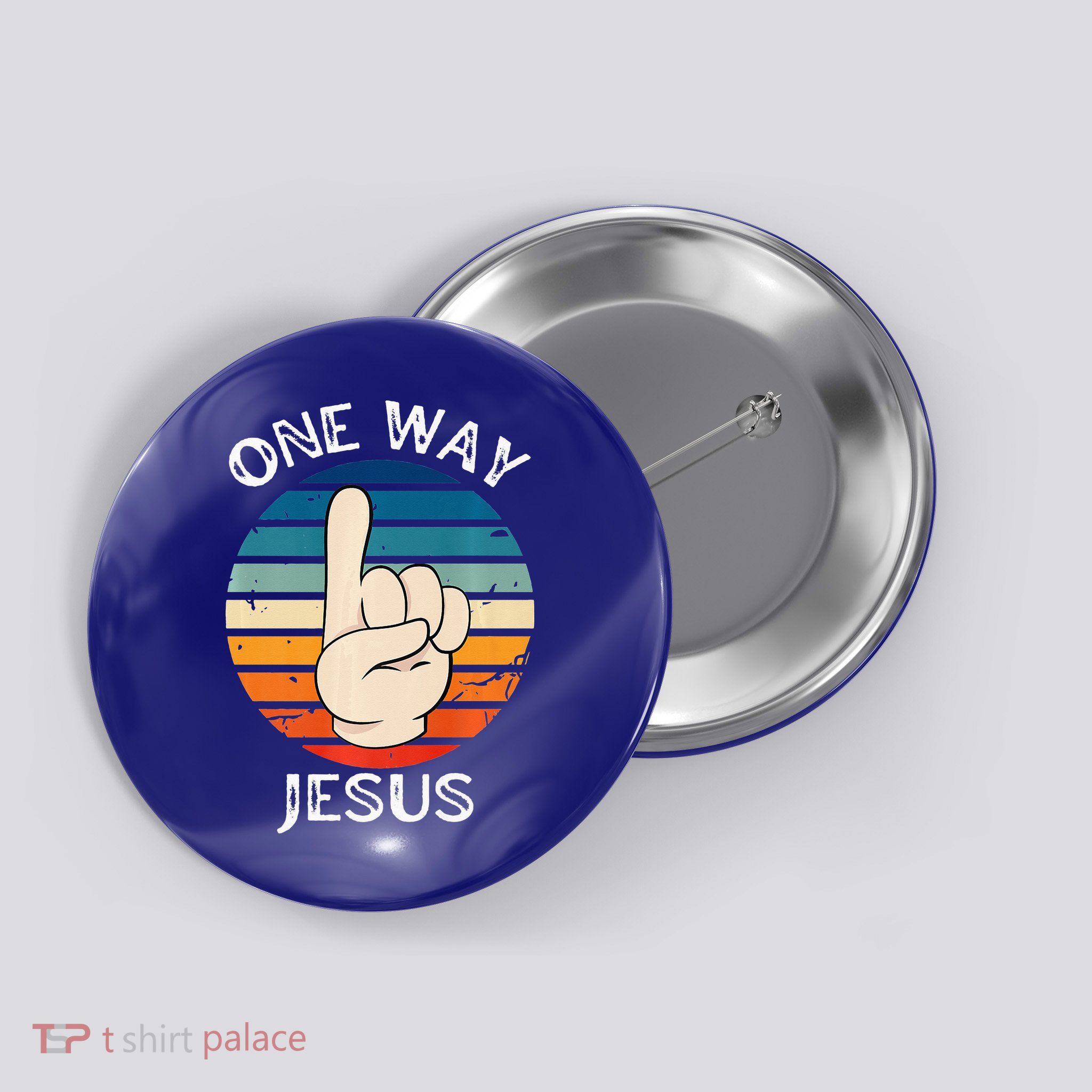 One Way Jesus People Christian Revolution Finger Up Retro Button