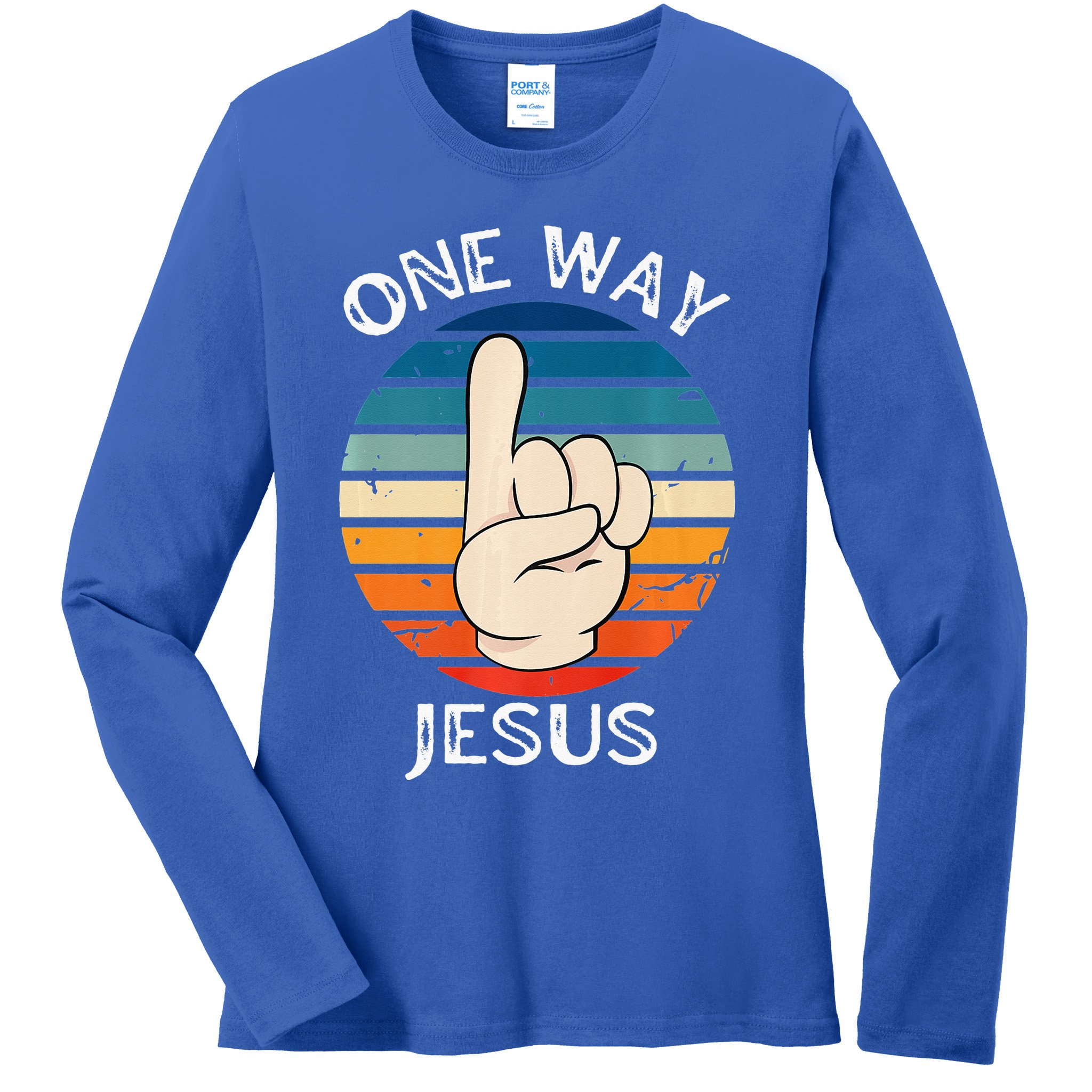 One Way Jesus People Christian Revolution Finger Up Retro Ladies Long Sleeve Shirt