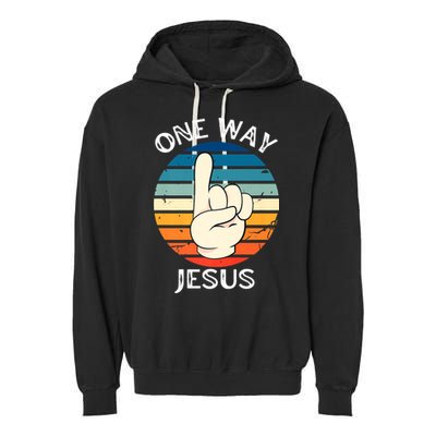 One Way Jesus People Christian Revolution Finger Up Retro Garment-Dyed Fleece Hoodie