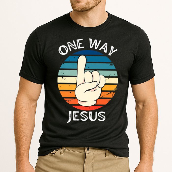 One Way Jesus People Christian Revolution Finger Up Retro Cooling Performance Crew T-Shirt
