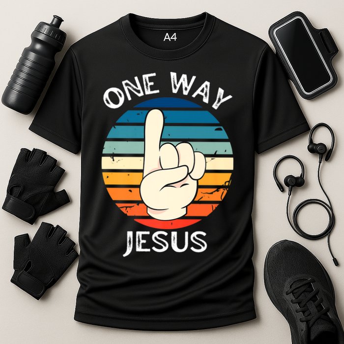 One Way Jesus People Christian Revolution Finger Up Retro Cooling Performance Crew T-Shirt