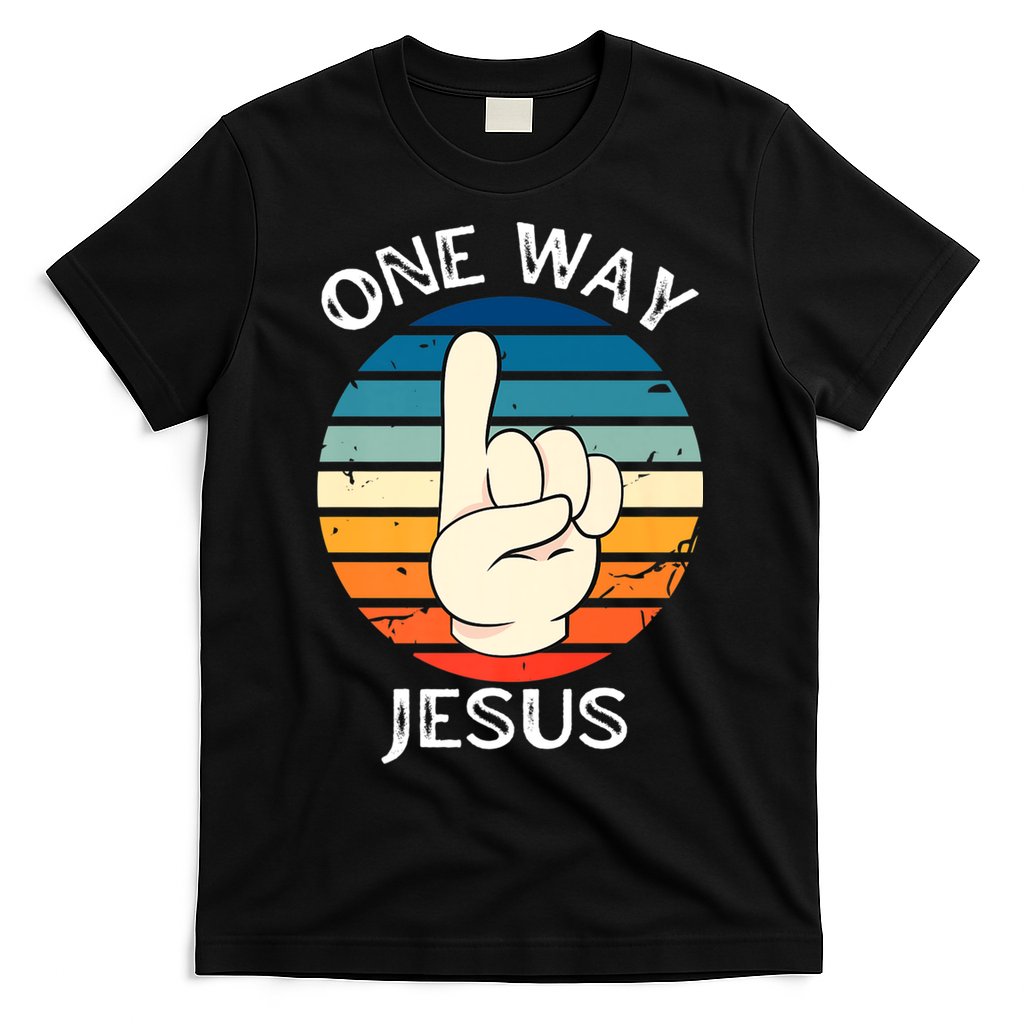 One Way Jesus People Christian Revolution Finger Up Retro T-Shirt