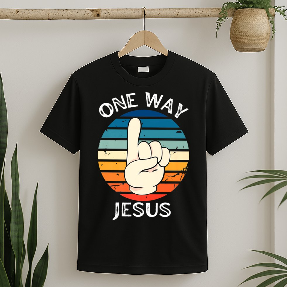 One Way Jesus People Christian Revolution Finger Up Retro T-Shirt