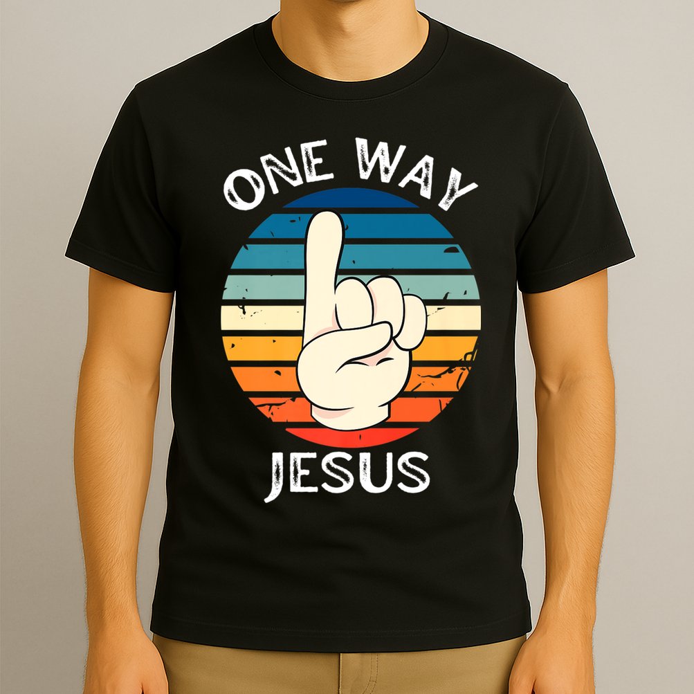 One Way Jesus People Christian Revolution Finger Up Retro T-Shirt