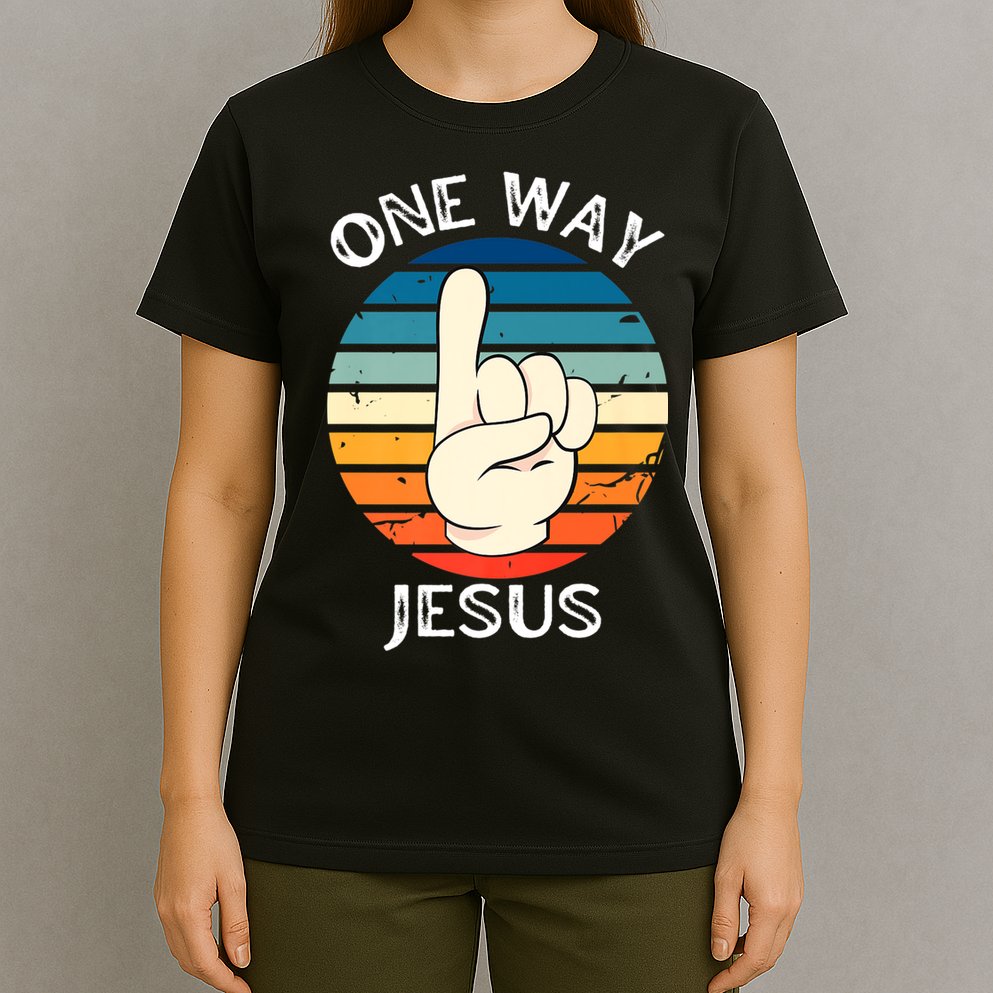 One Way Jesus People Christian Revolution Finger Up Retro T-Shirt