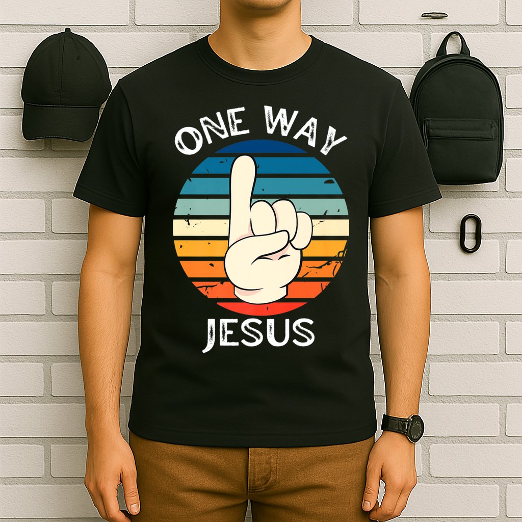 One Way Jesus People Christian Revolution Finger Up Retro T-Shirt