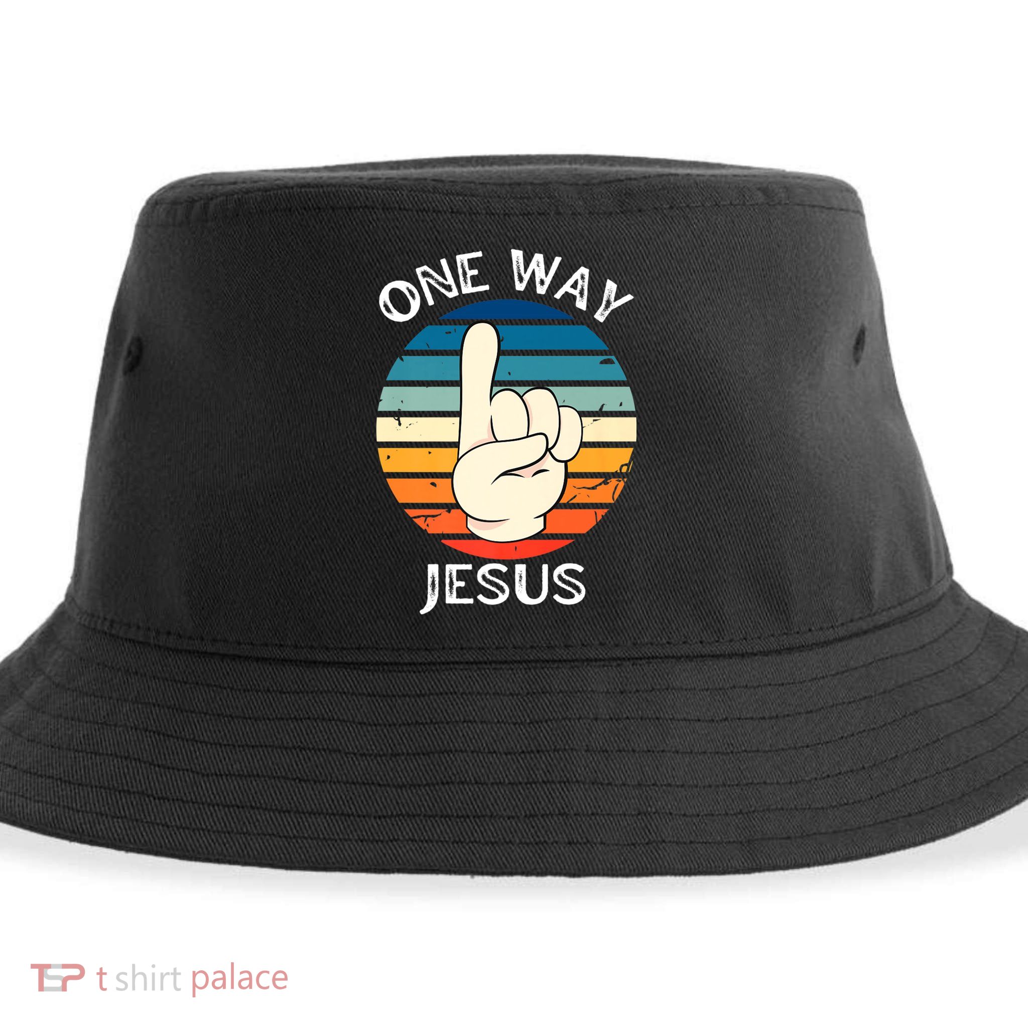 One Way Jesus People Christian Revolution Finger Up Retro Sustainable Bucket Hat