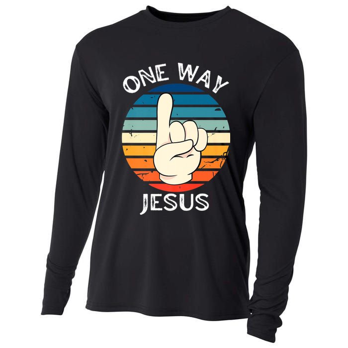One Way Jesus People Christian Revolution Finger Up Retro Cooling Performance Long Sleeve Crew