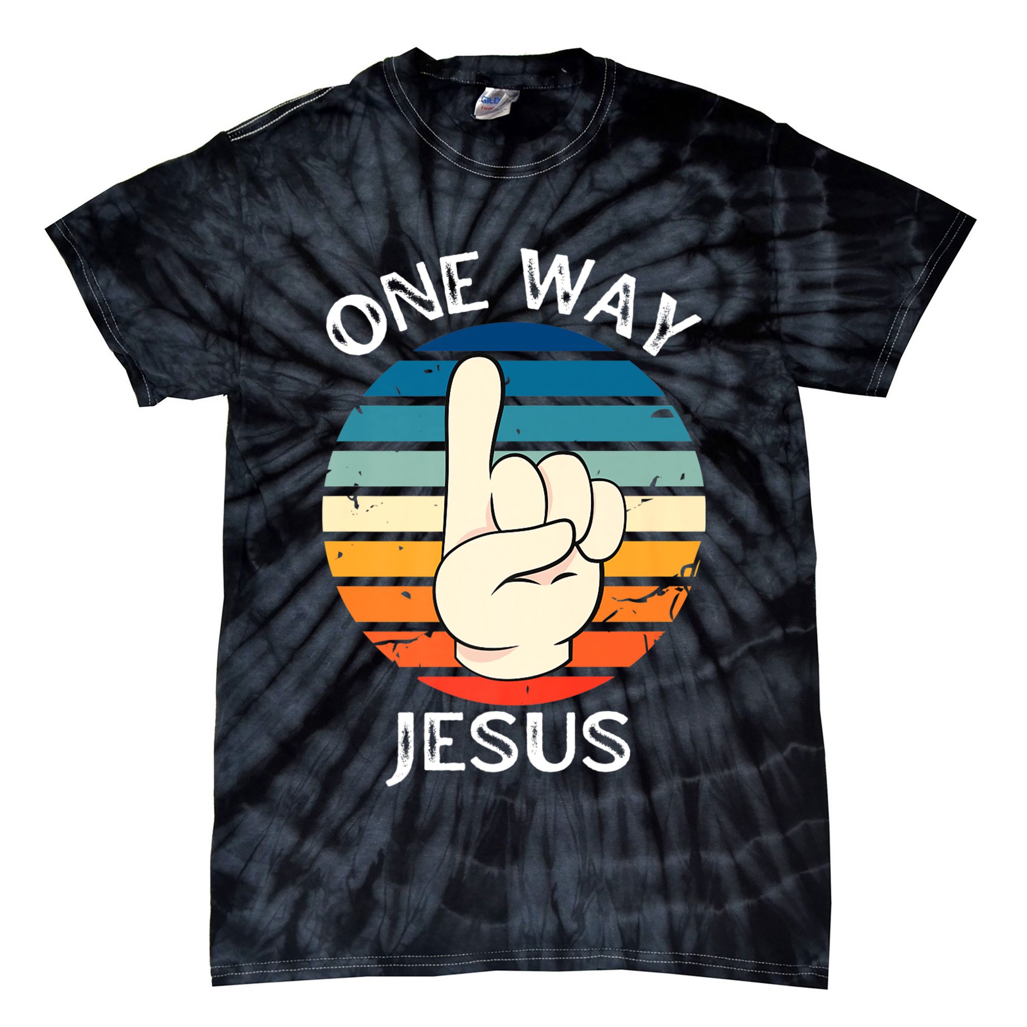 One Way Jesus People Christian Revolution Finger Up Retro Tie-Dye T-Shirt