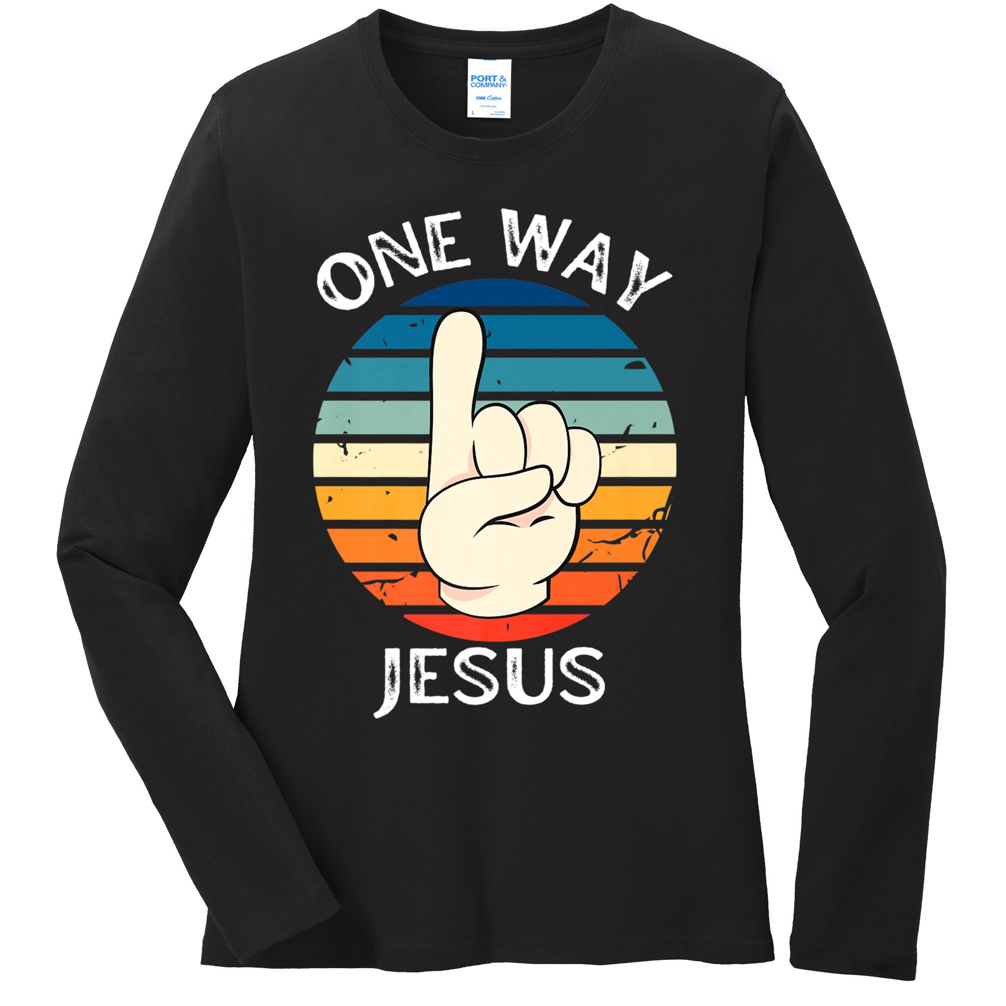 One Way Jesus People Christian Revolution Finger Up Retro Ladies Long Sleeve Shirt