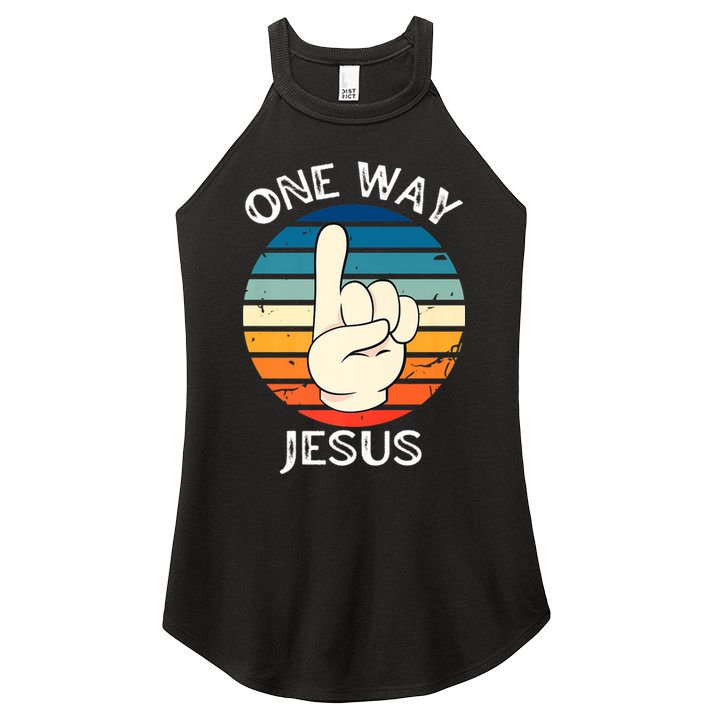 One Way Jesus People Christian Revolution Finger Up Retro Women's Perfect Tri Rocker Tank
