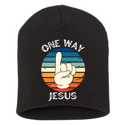 One Way Jesus People Christian Revolution Finger Up Retro Short Acrylic Beanie